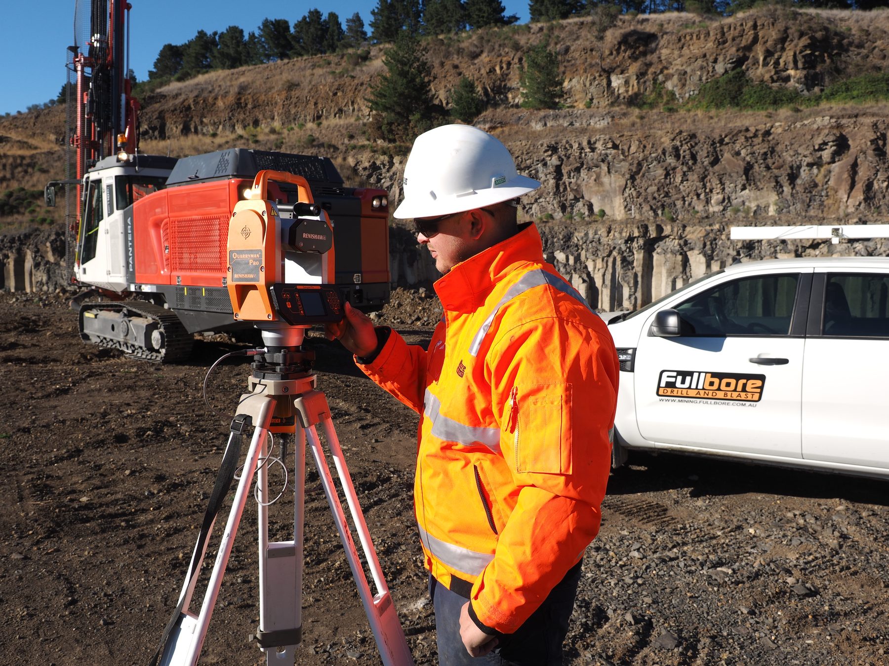 Fullbore Quarry Services crew surveying with GPS equipment on site